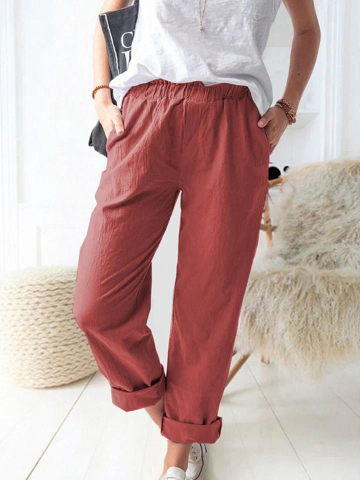 Linnen Broek Dames met Elastische Tailleband - Ademend en Stijlvol voor Zomerse Dagen - Zova - Fashion