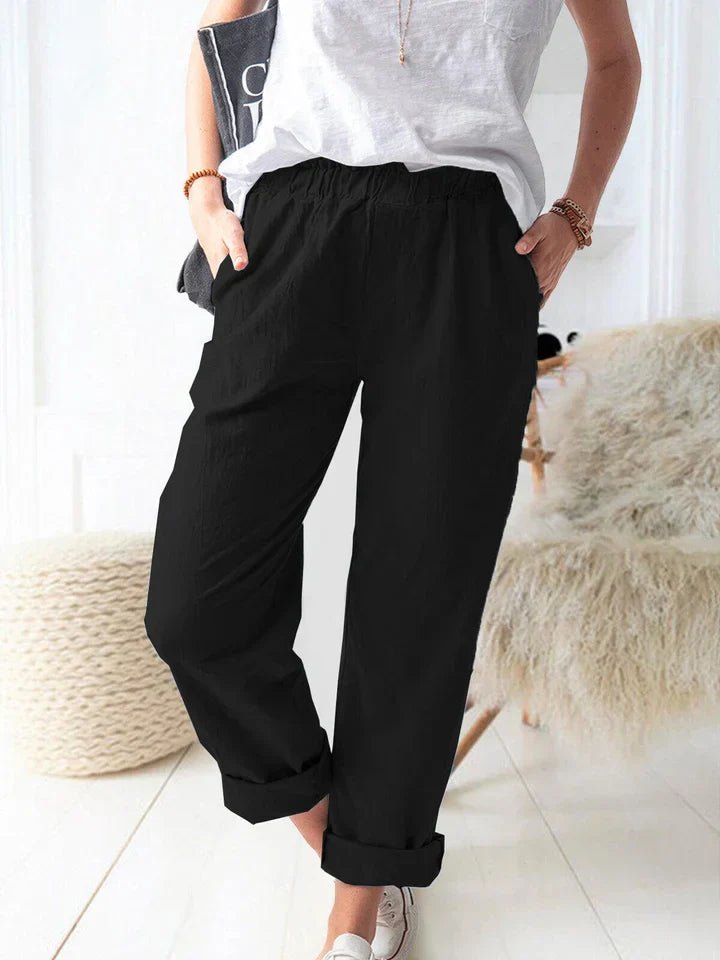 Linnen Broek Dames met Elastische Tailleband - Ademend en Stijlvol voor Zomerse Dagen - Zova - Fashion