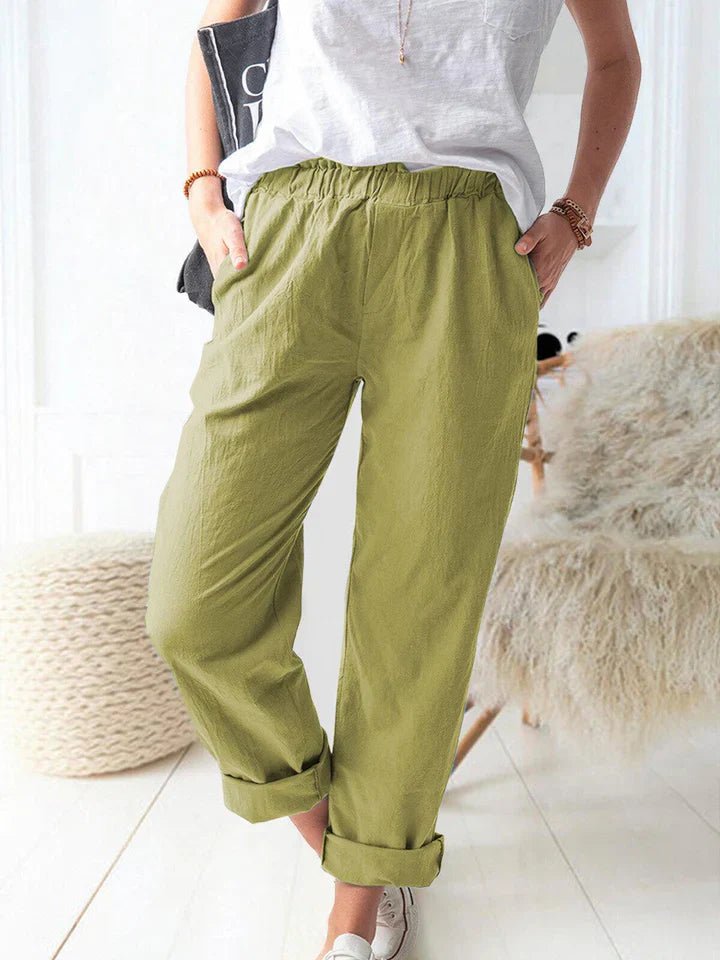 Linnen Broek Dames met Elastische Tailleband - Ademend en Stijlvol voor Zomerse Dagen - Zova - Fashion