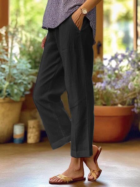 Linnen Broek Dames met Elastische Tailleband en Relaxed Fit - Zova - Fashion