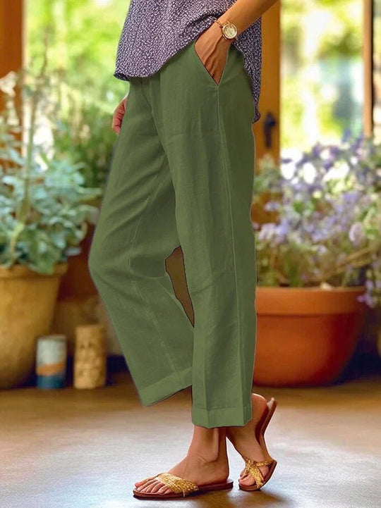 Linnen Broek Dames met Elastische Tailleband en Relaxed Fit - Zova - Fashion