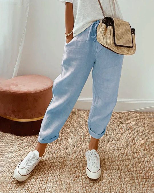 Linnen Broek Dames met Elastische Tailleband en Relaxed Fit voor de Warmere Dagen - Zova - Fashion