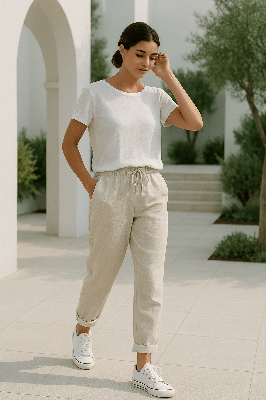 Linnen Broek Dames met Elastische Tailleband en Relaxed Fit voor de Warmere Dagen - Zova - Fashion