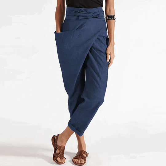 Linnen Pantalon Dames met Hoge Taille en Relaxed Fit - ZovaFashion - Lange Broek Dames