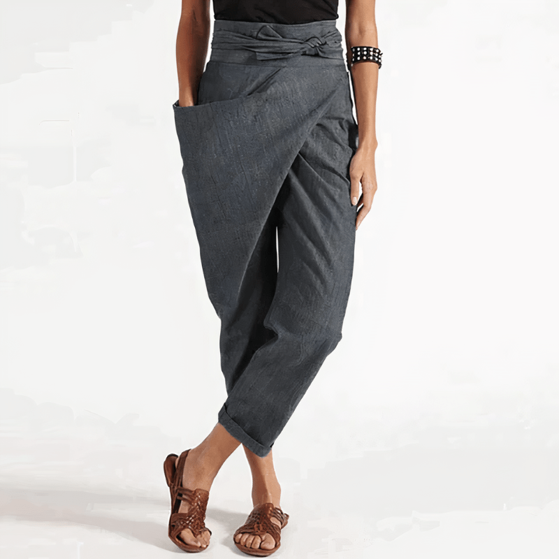 Linnen Pantalon Dames met Hoge Taille en Relaxed Fit - ZovaFashion - Lange Broek Dames