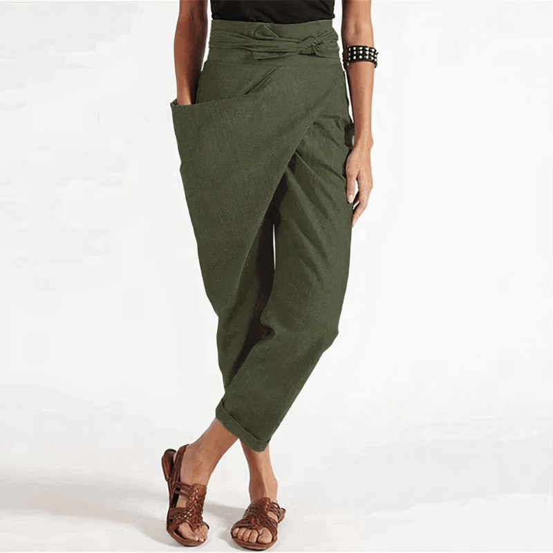 Linnen Pantalon Dames met Hoge Taille en Relaxed Fit - ZovaFashion - Lange Broek Dames