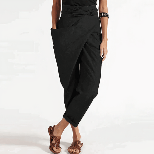 Linnen Pantalon Dames met Hoge Taille en Relaxed Fit - ZovaFashion - Lange Broek Dames
