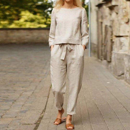 Linnen Set Dames met Knoopsluiting en Verstelbare Tailleband - Zova - Fashion