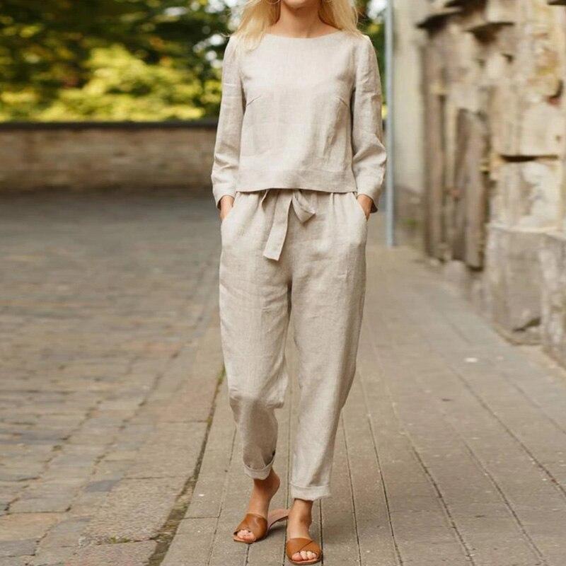 Linnen Set Dames met Knoopsluiting en Verstelbare Tailleband - Zova - Fashion