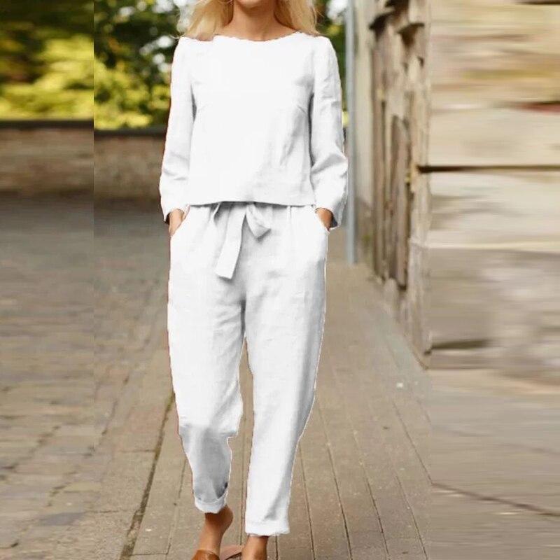 Linnen Set Dames met Knoopsluiting en Verstelbare Tailleband - Zova - Fashion