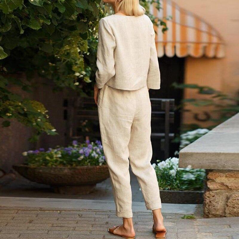 Linnen Set Dames met Knoopsluiting en Verstelbare Tailleband - Zova - Fashion