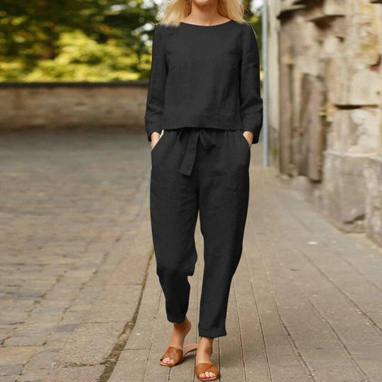 Linnen Set Dames met Knoopsluiting en Verstelbare Tailleband - Zova - Fashion