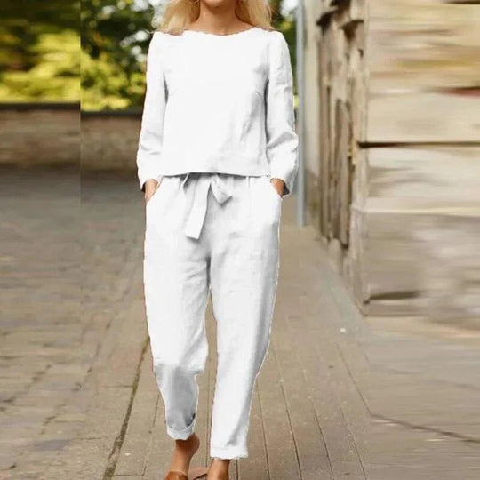 Linnen Set Dames met Relaxed Fit en Elastische Tailleband - Zova - Fashion