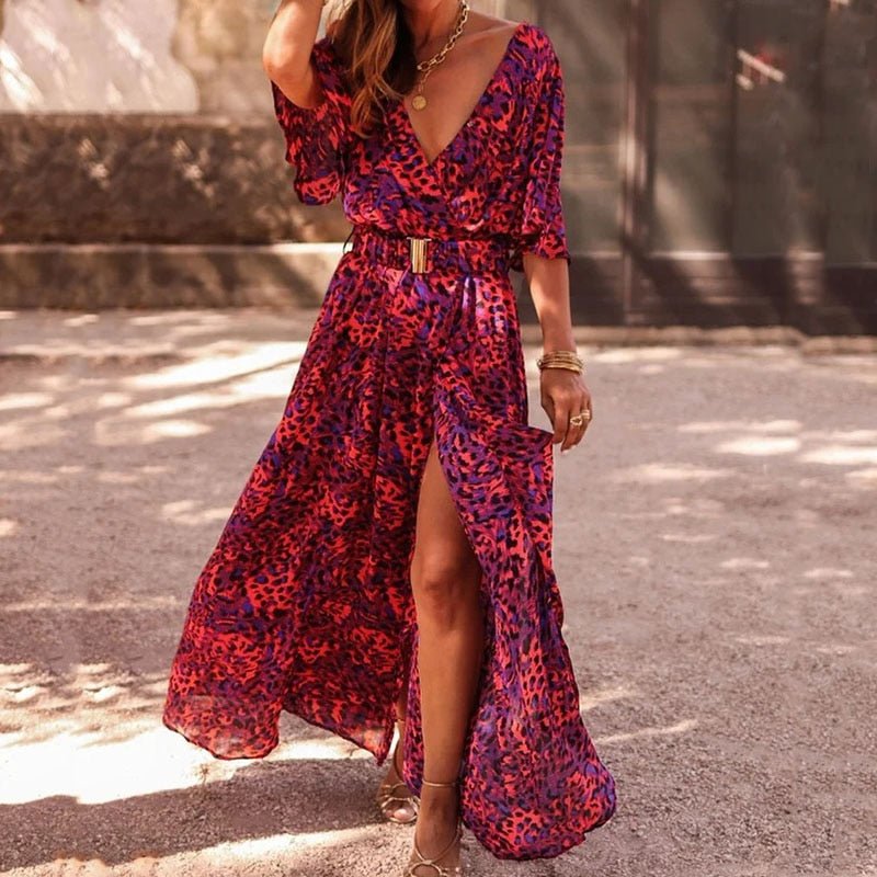 Luchtige Maxi Zomerjurk van Lichtgewicht Stof met V - Hals en Verstelbare Tailleband - Zova - Fashion - Maxi Jurk