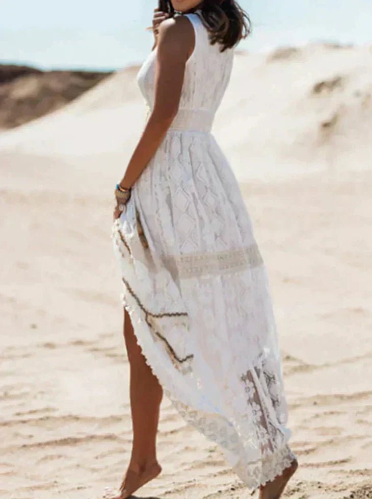 Maxi Zomerjurk Dames - Elowynn Boho Kantjurk met V - Hals en Getailleerde Koordsluiting - Zova - Fashion