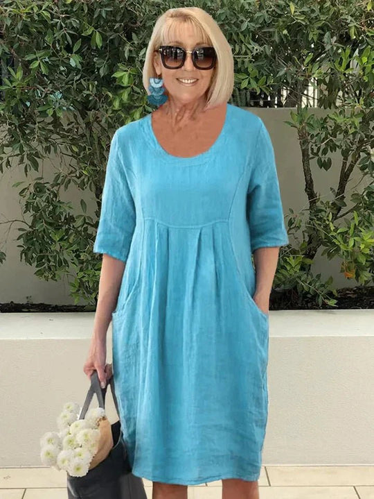 Maxi Zomerjurk Dames in Katoenmix met Relaxed Fit en Midi Lengte - ZovaFashion - Maxi Jurk