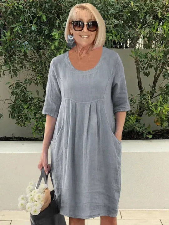Maxi Zomerjurk Dames in Katoenmix met Relaxed Fit en Midi Lengte - ZovaFashion - Maxi Jurk