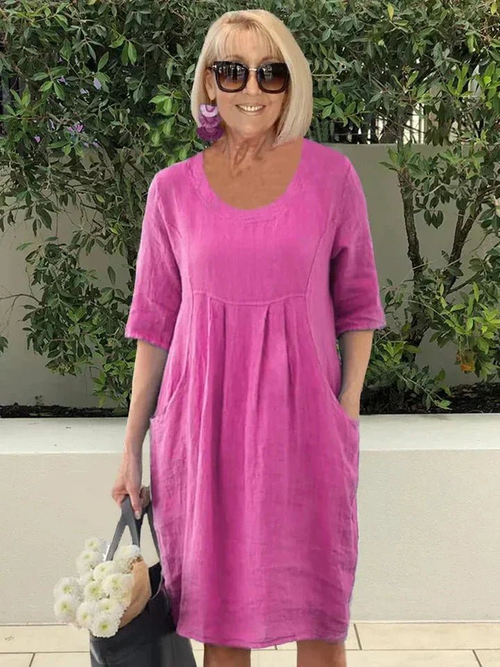 Maxi Zomerjurk Dames in Katoenmix met Relaxed Fit en Midi Lengte - ZovaFashion - Maxi Jurk