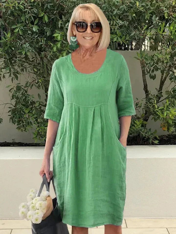 Maxi Zomerjurk Dames in Katoenmix met Relaxed Fit en Midi Lengte - ZovaFashion - Maxi Jurk