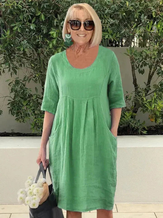 Maxi Zomerjurk Dames in Katoenmix met Relaxed Fit en Midi Lengte - ZovaFashion - Maxi Jurk