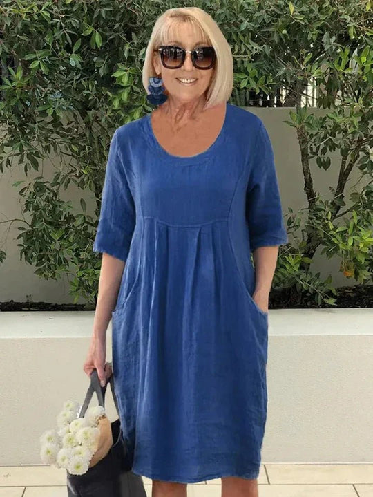 Maxi Zomerjurk Dames in Katoenmix met Relaxed Fit en Midi Lengte - ZovaFashion - Maxi Jurk