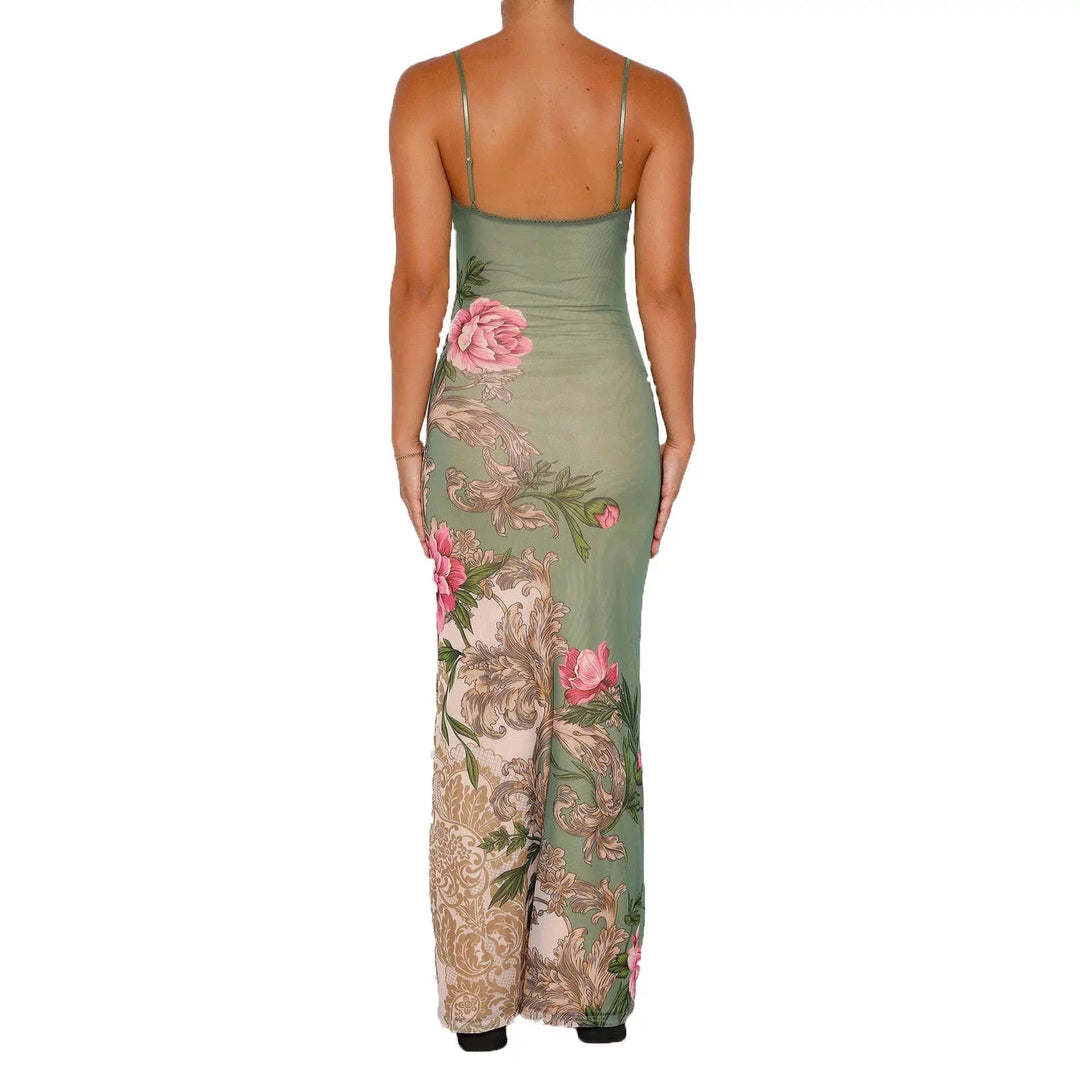 Maxi Zomerjurk Dames van Ademend Polyester met Elegante Bloemenprint - ZovaFashion - Maxi Jurk