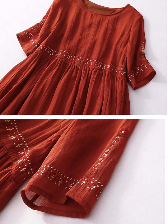 Maxi Zomerjurk Dames van Katoen en Linnen met Losse Pasvorm en Kanten Afwerking - ZovaFashion - Maxi Jurk