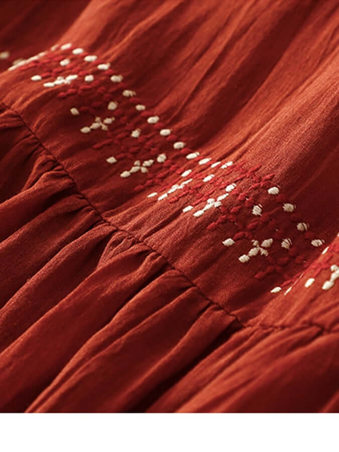 Maxi Zomerjurk Dames van Katoen en Linnen met Losse Pasvorm en Kanten Afwerking - ZovaFashion - Maxi Jurk