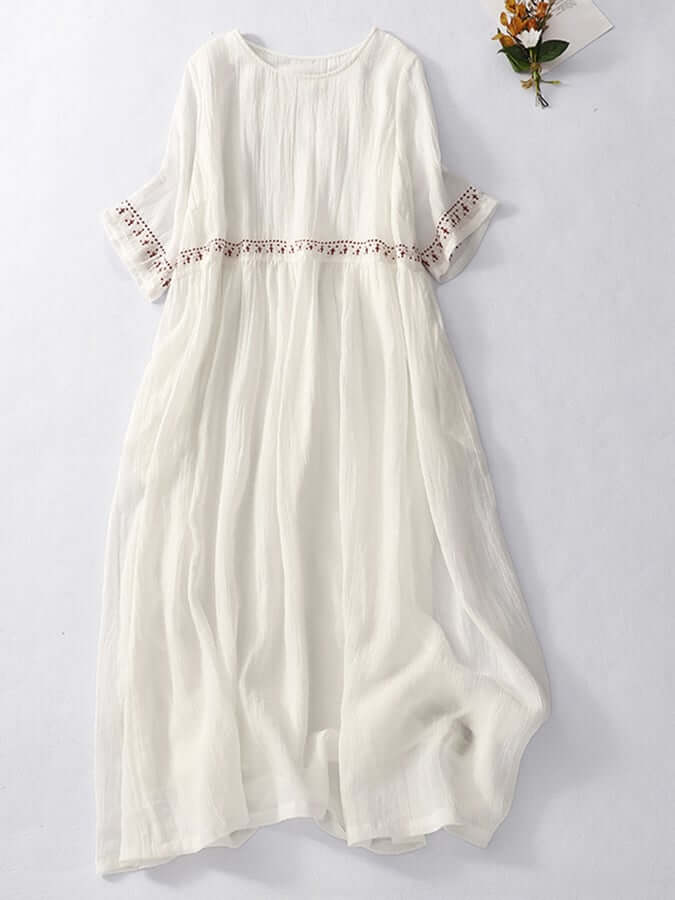Maxi Zomerjurk Dames van Katoen en Linnen met Losse Pasvorm en Kanten Afwerking - ZovaFashion - Maxi Jurk