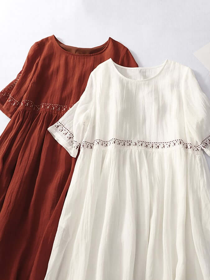 Maxi Zomerjurk Dames van Katoen en Linnen met Losse Pasvorm en Kanten Afwerking - ZovaFashion - Maxi Jurk