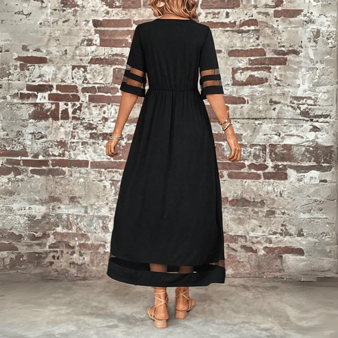 Maxi Zomerjurk Dames van Katoen met Ronde Hals en Twee Pockets - ZovaFashion - Maxi Jurk