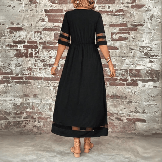 Maxi Zomerjurk Dames van Katoen met Ronde Hals en Twee Pockets - ZovaFashion - Maxi Jurk