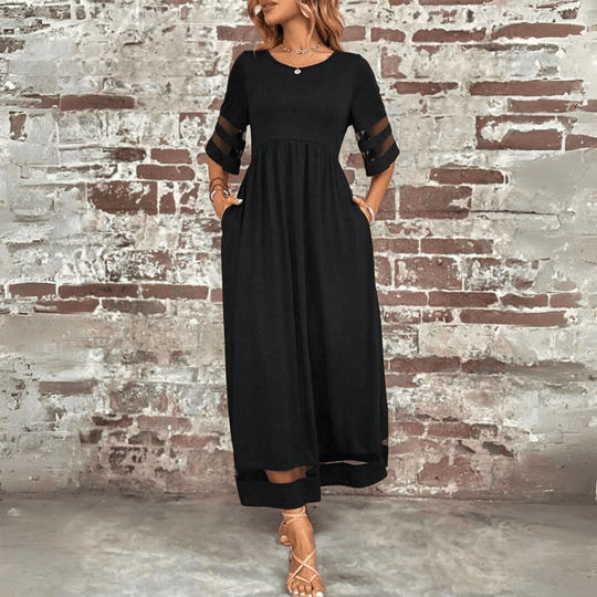 Maxi Zomerjurk Dames van Katoen met Ronde Hals en Twee Pockets - ZovaFashion - Maxi Jurk