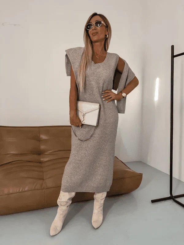 Maxi Zomerjurk Dames van Katoen met Turtleneck en Elastische Tailleband - ZovaFashion - Maxi Jurk
