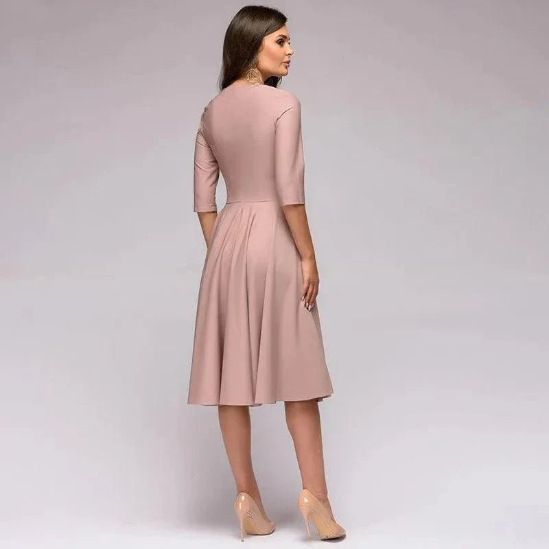 Maxi Zomerjurk Dames van Katoen met V - Hals en Elastische Tailleband - ZovaFashion - Maxi Jurk