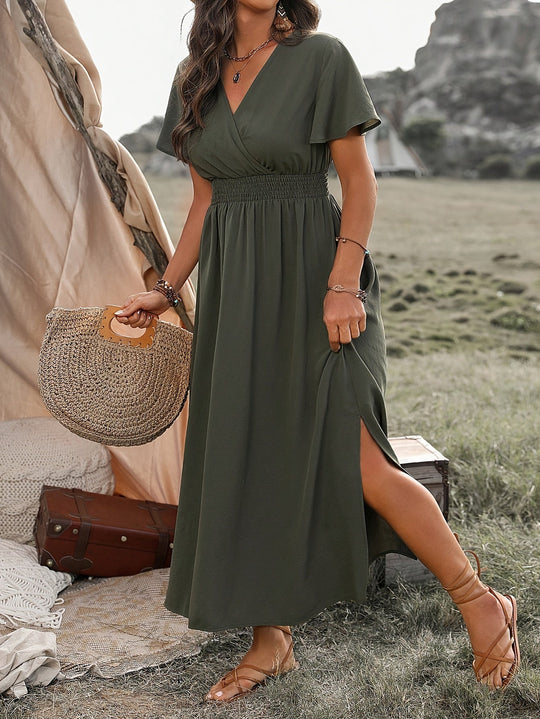 Maxi Zomerjurk Dames van Katoen met V - Hals en Flatterende Pasvorm - ZovaFashion - Maxi Jurk