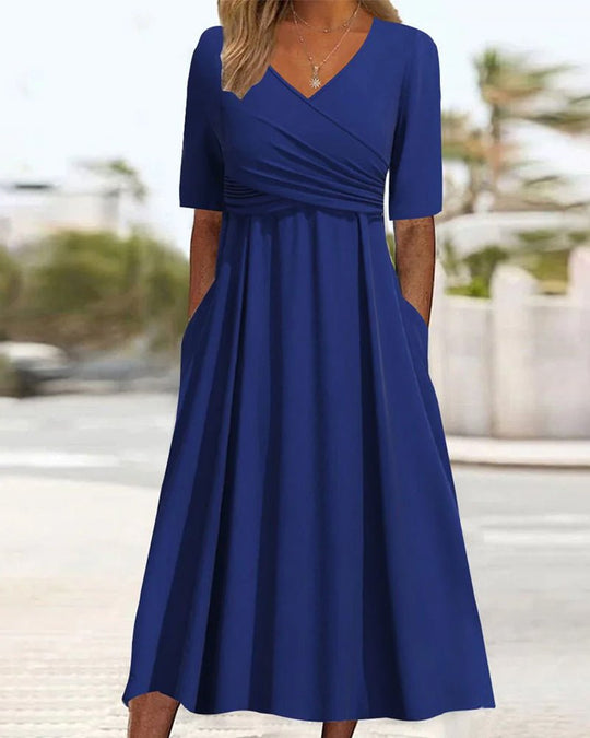 Maxi Zomerjurk Dames van Katoen met V - Hals en Relaxed Fit - ZovaFashion - Maxi Jurk