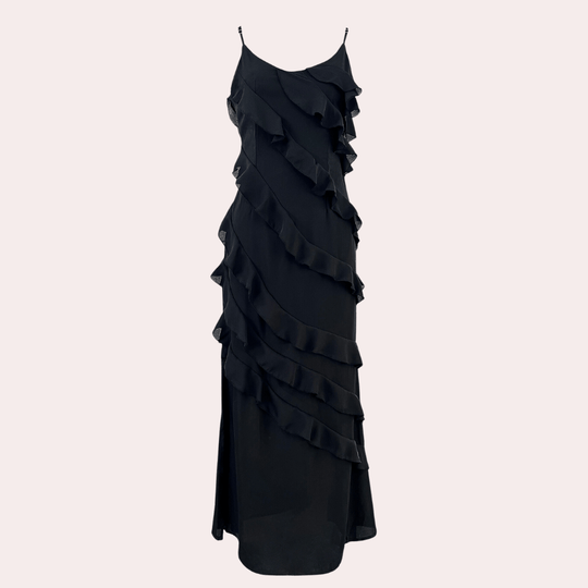 Maxi Zomerjurk in Zachte Stof met V - Hals en Volledige Lengte Ruchesontwerp - ZovaFashion - Maxi Jurk