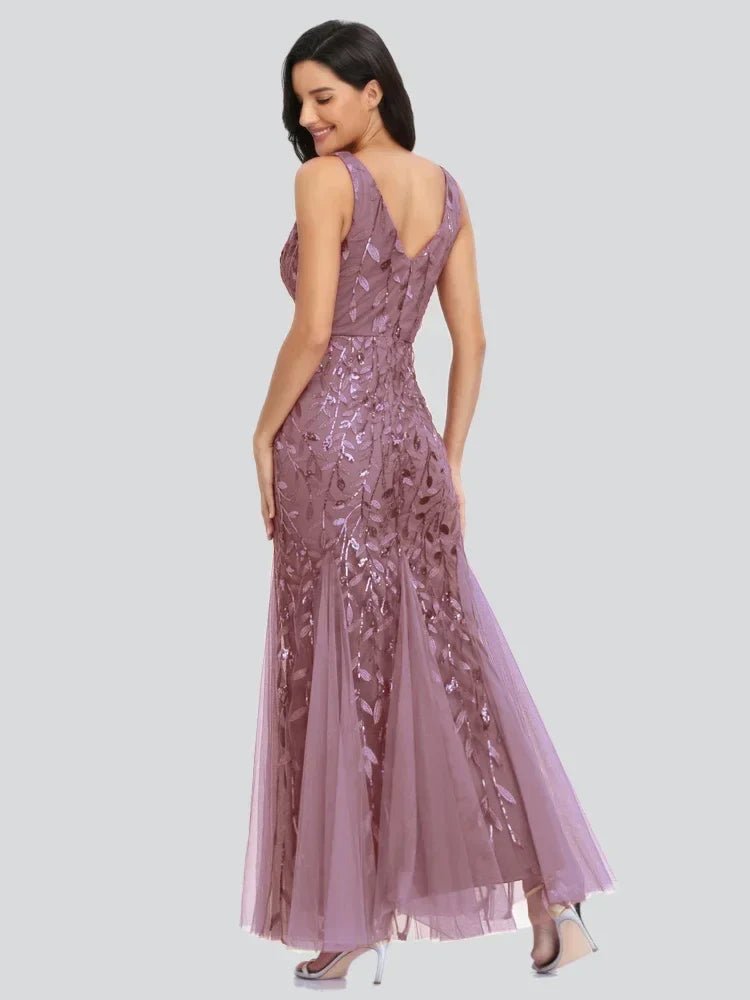 Maxi Zomerjurk van Chiffon met V - Hals en Mouwloos Design - ZovaFashion - Maxi Jurk