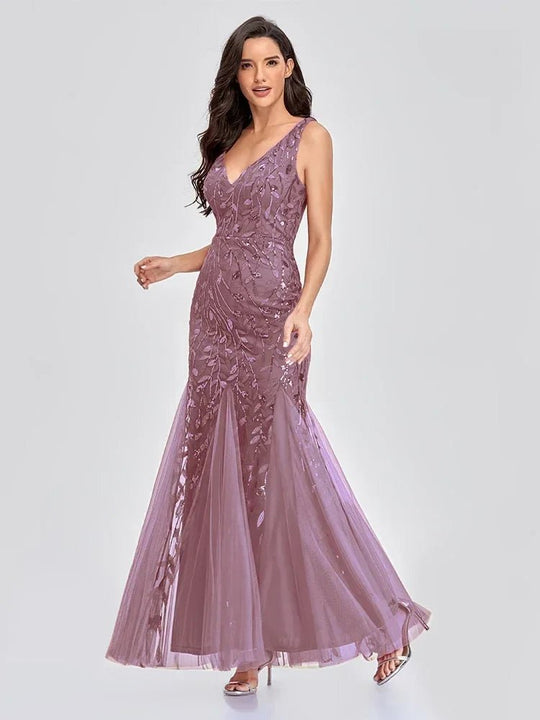 Maxi Zomerjurk van Chiffon met V - Hals en Mouwloos Design - ZovaFashion - Maxi Jurk