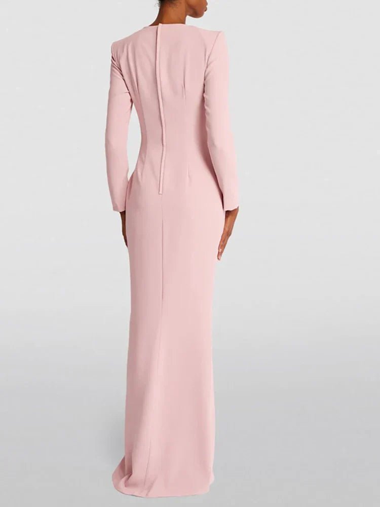 Maxi Zomerjurk van Fijn Jersey met Lange Mouwen en Hoge Halslijn - ZovaFashion - Maxi Jurk