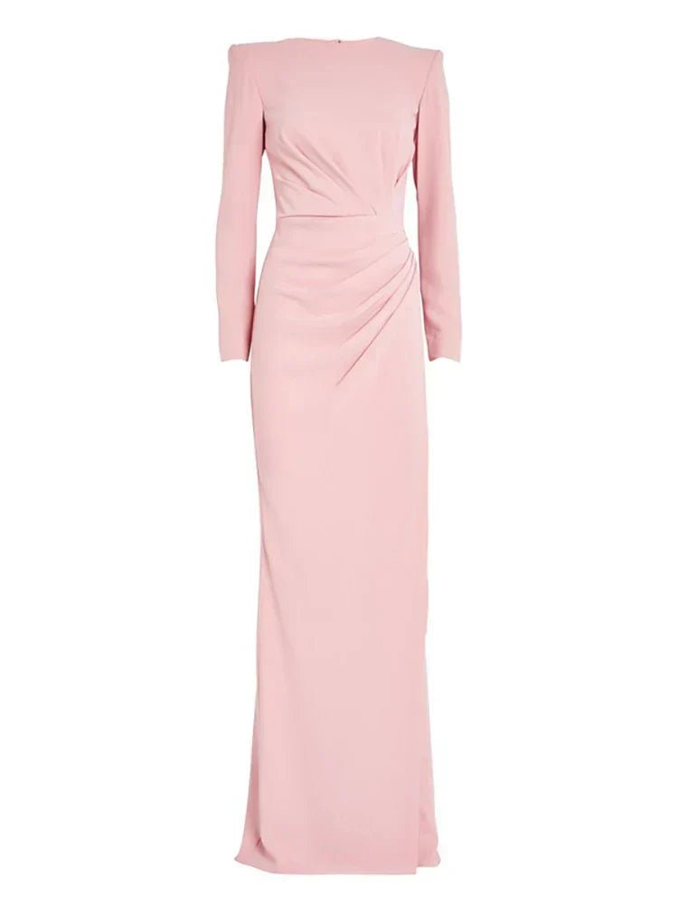 Maxi Zomerjurk van Fijn Jersey met Lange Mouwen en Hoge Halslijn - ZovaFashion - Maxi Jurk