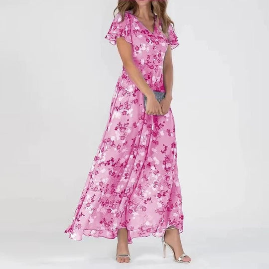 Maxi Zomerjurk van Katoen met Bloemenprint en Flatterende Pasvorm - Zova - Fashion - Maxi Jurk