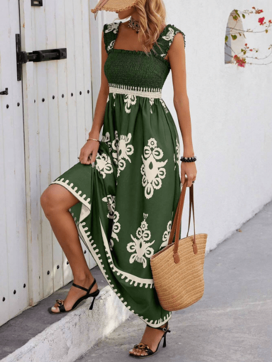 Maxi Zomerjurk van Katoen met Elastische Tailleband en Boho Stijl - Zova - Fashion - Maxi Jurk