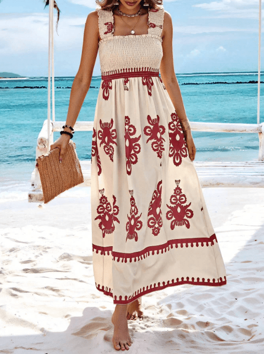 Maxi Zomerjurk van Katoen met Elastische Tailleband en Boho Stijl - Zova - Fashion - Maxi Jurk
