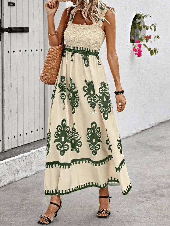 Maxi Zomerjurk van Katoen met Elastische Tailleband en Boho Stijl - Zova - Fashion - Maxi Jurk
