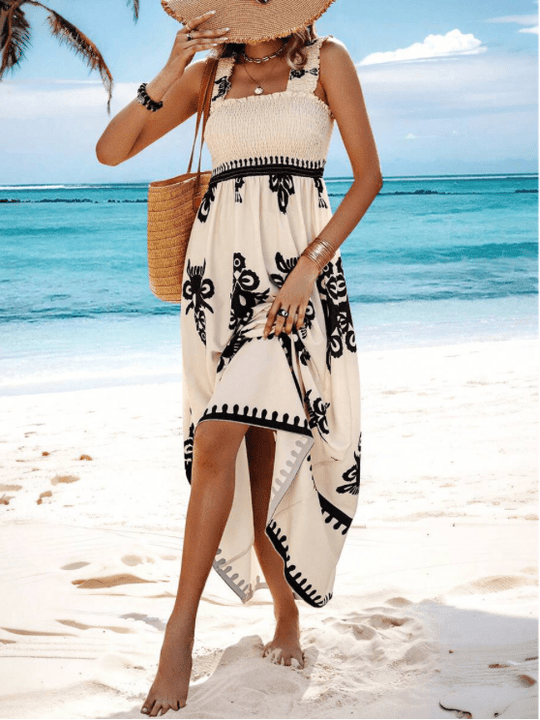Maxi Zomerjurk van Katoen met Elastische Tailleband en Boho Stijl - Zova - Fashion - Maxi Jurk