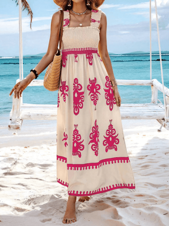 Maxi Zomerjurk van Katoen met Elastische Tailleband en Boho Stijl - Zova - Fashion - Maxi Jurk