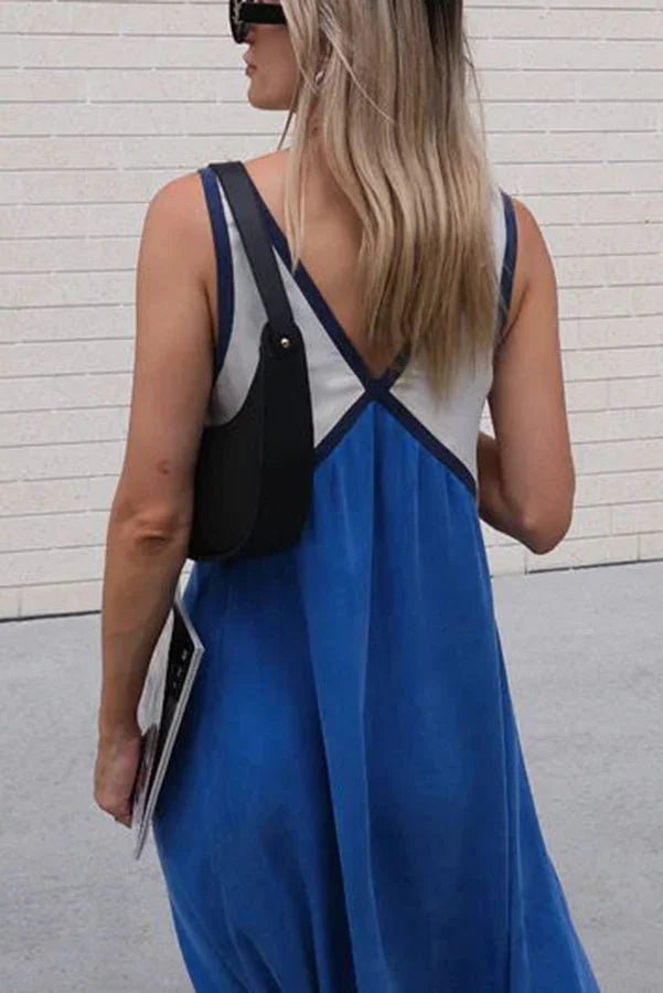 Maxi Zomerjurk van Katoen met V - Hals en Kleurblokken Design - Zova - Fashion - Maxi Jurk