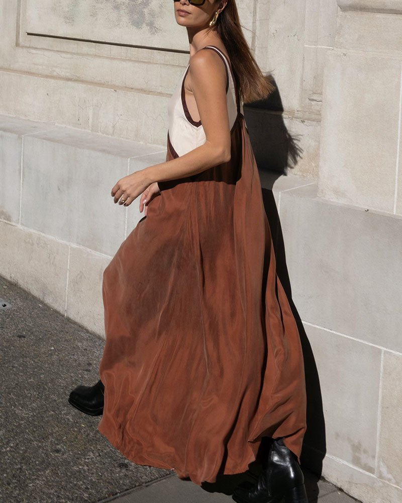 Maxi Zomerjurk van Katoen met V - Hals en Kleurblokken Design - Zova - Fashion - Maxi Jurk